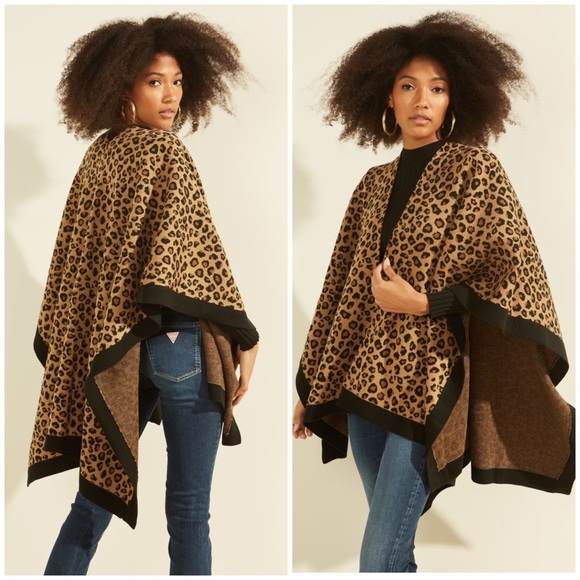 New GUESS LEOPARD RUANA - Picture 1 of 7